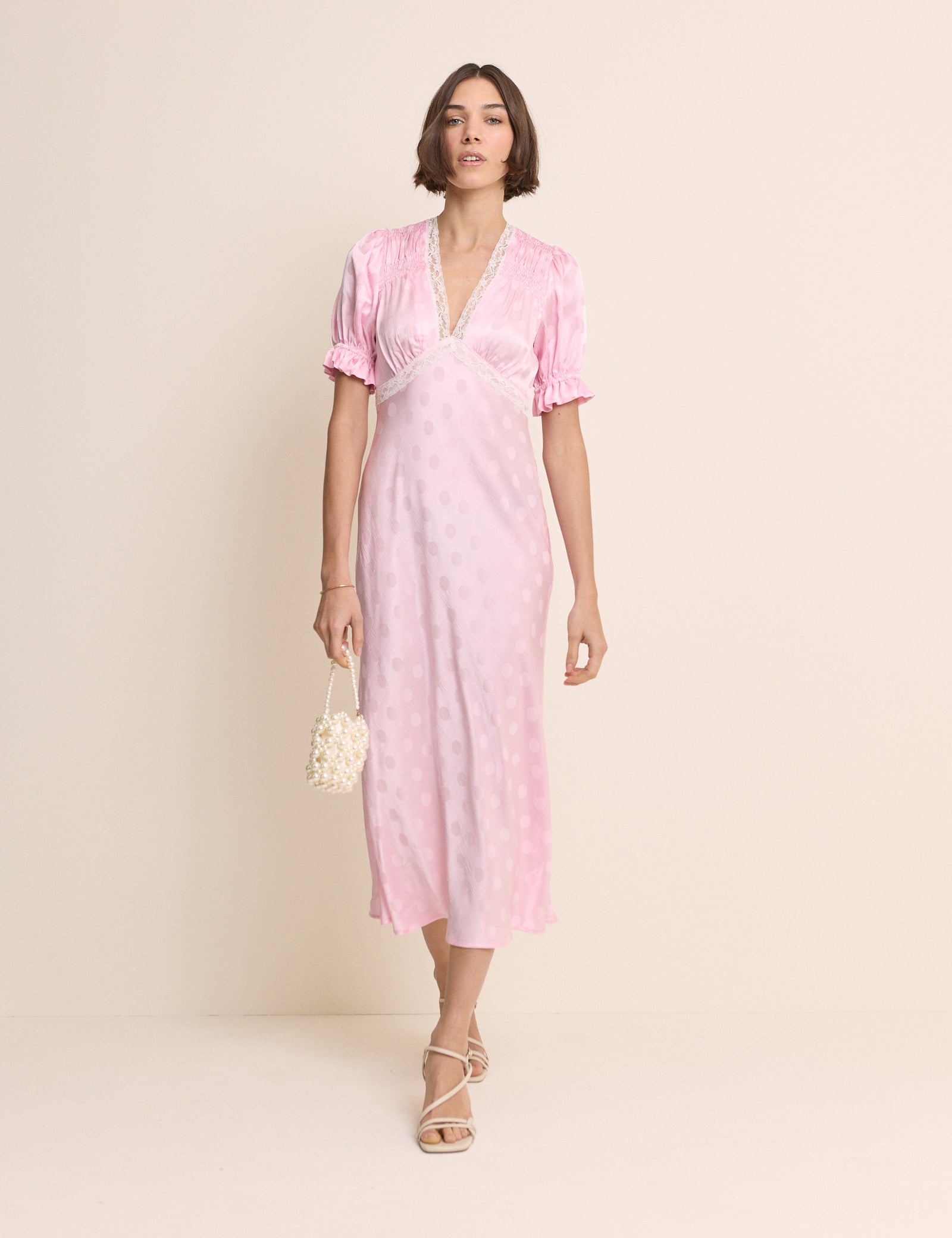 Sage Green Floral Satin Erin Midi Dress
